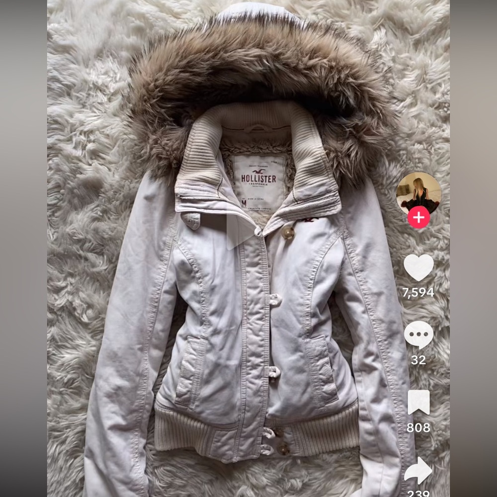 Hollister Cream Jacket with Faux Fur Trim